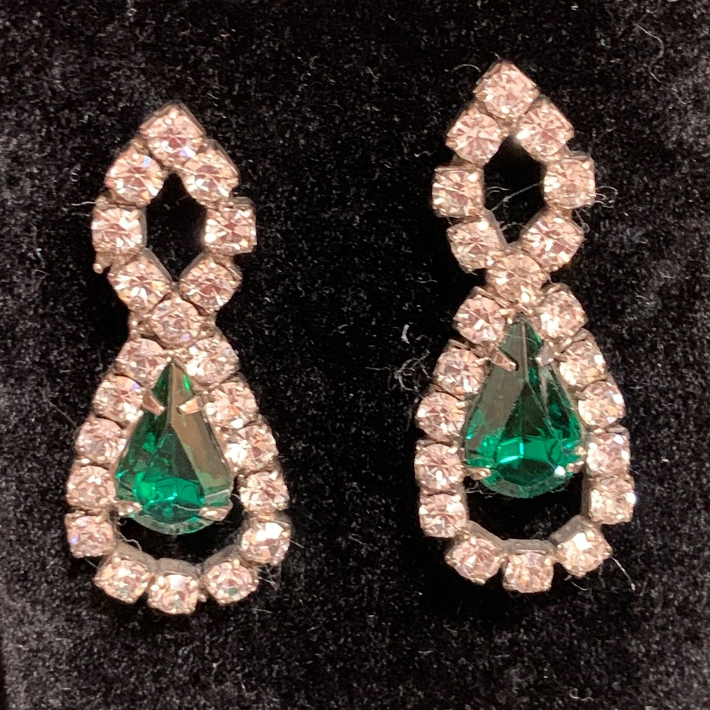 Statement Pierced clear emerald drop earrings